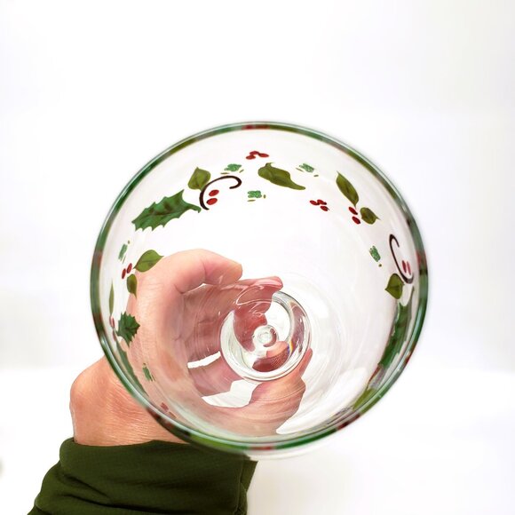 Vintage Pfaltzgraff Winterberry Water Goblet Glass Lot x2 Libbey Holly Christmas - Picture 3 of 4